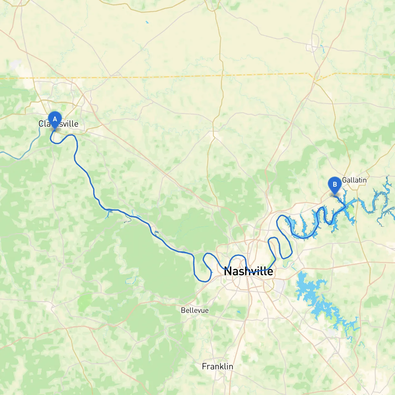 Clarksville to Gallatin