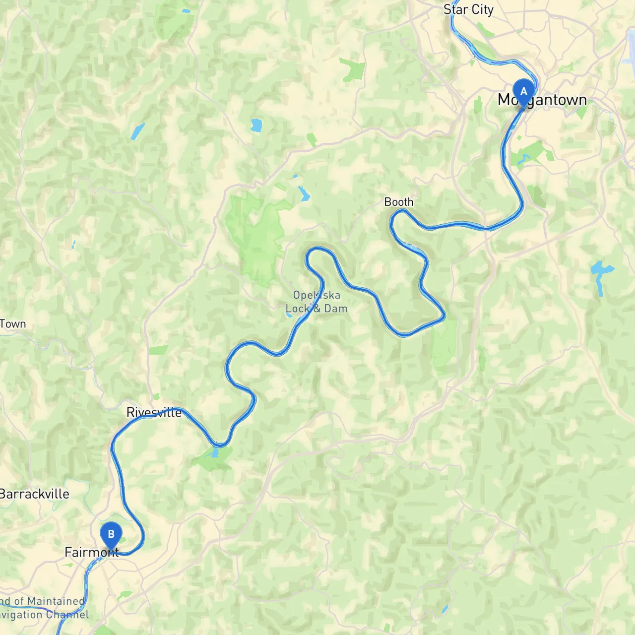 Morgantown to Fairmont