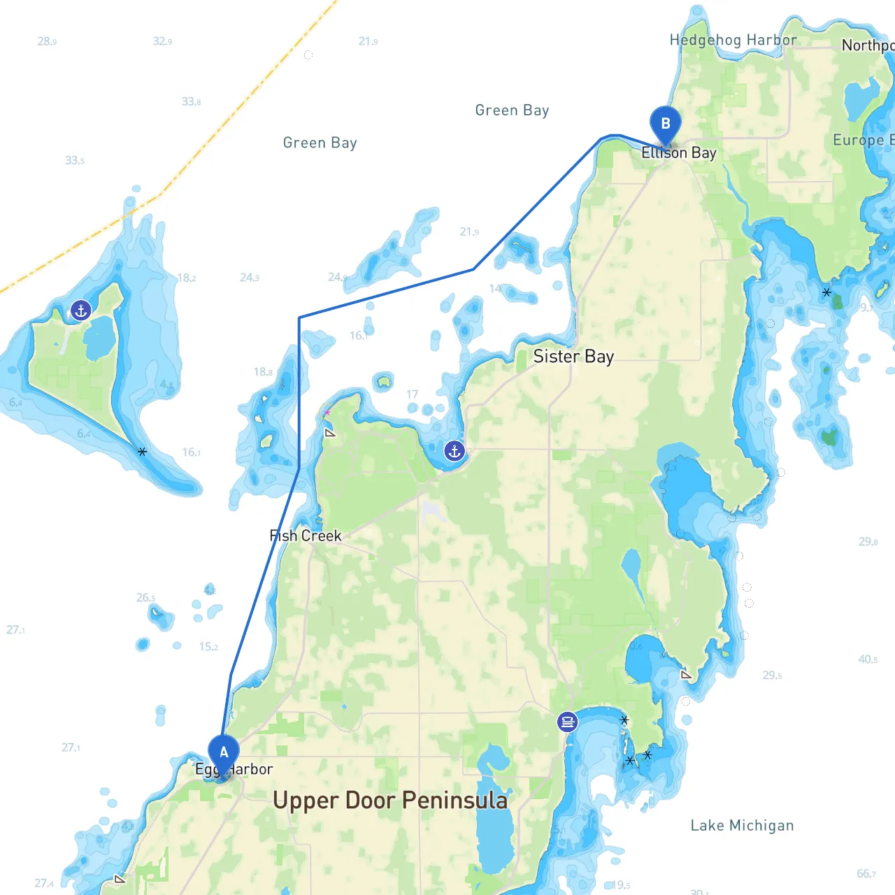 Egg Harbor to Ellison Bay