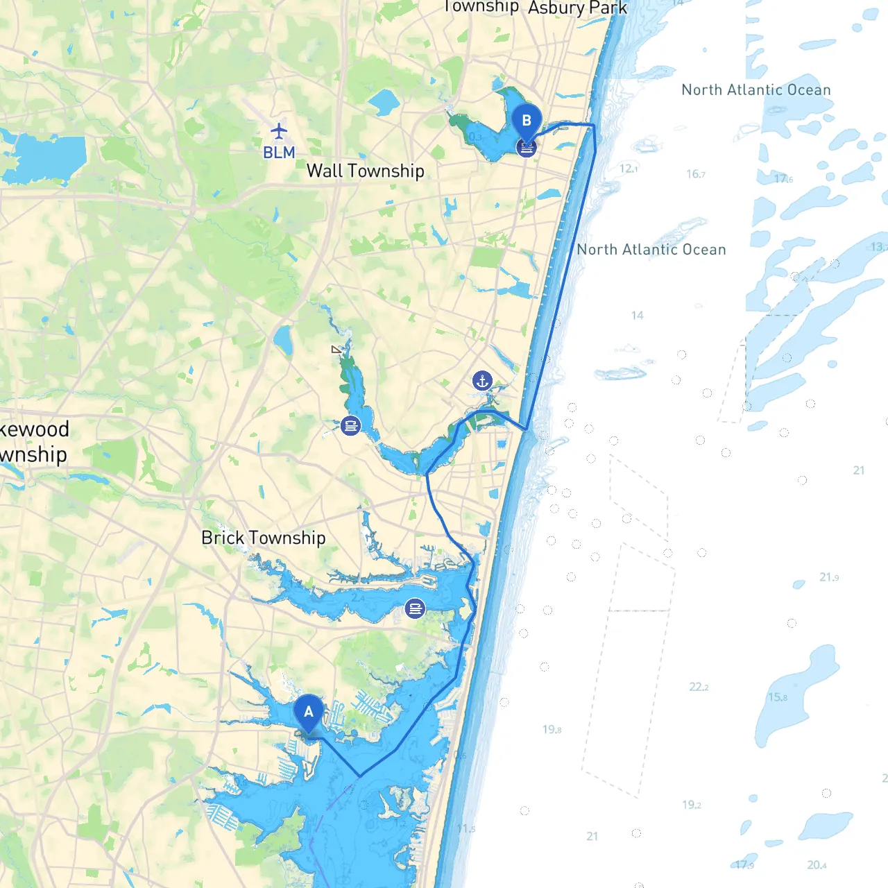 Toms River to Belmar
