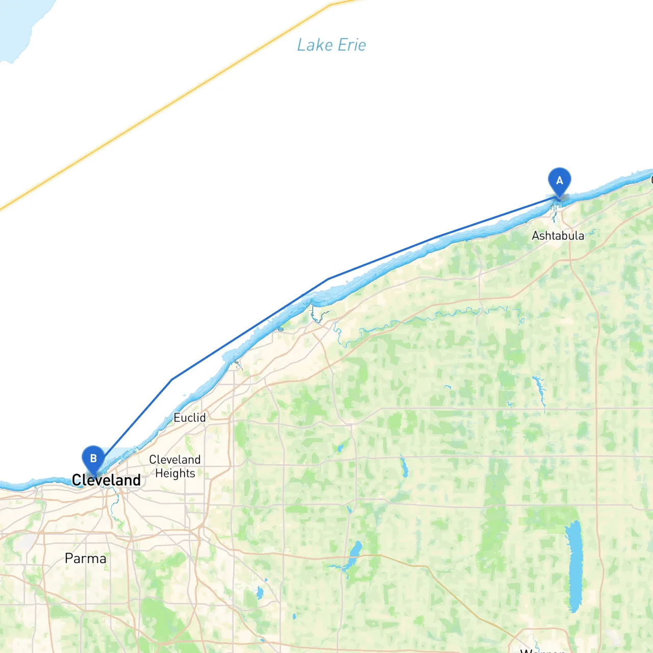 Ashtabula to Cleveland