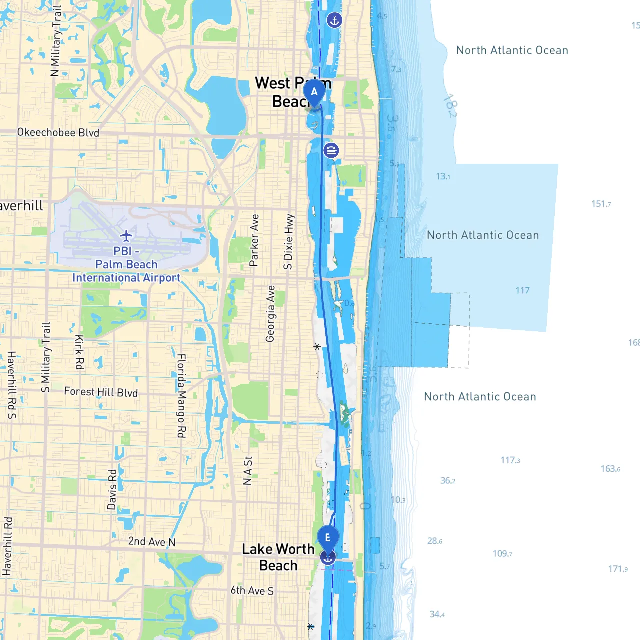 West Palm Beach to Lake Worth