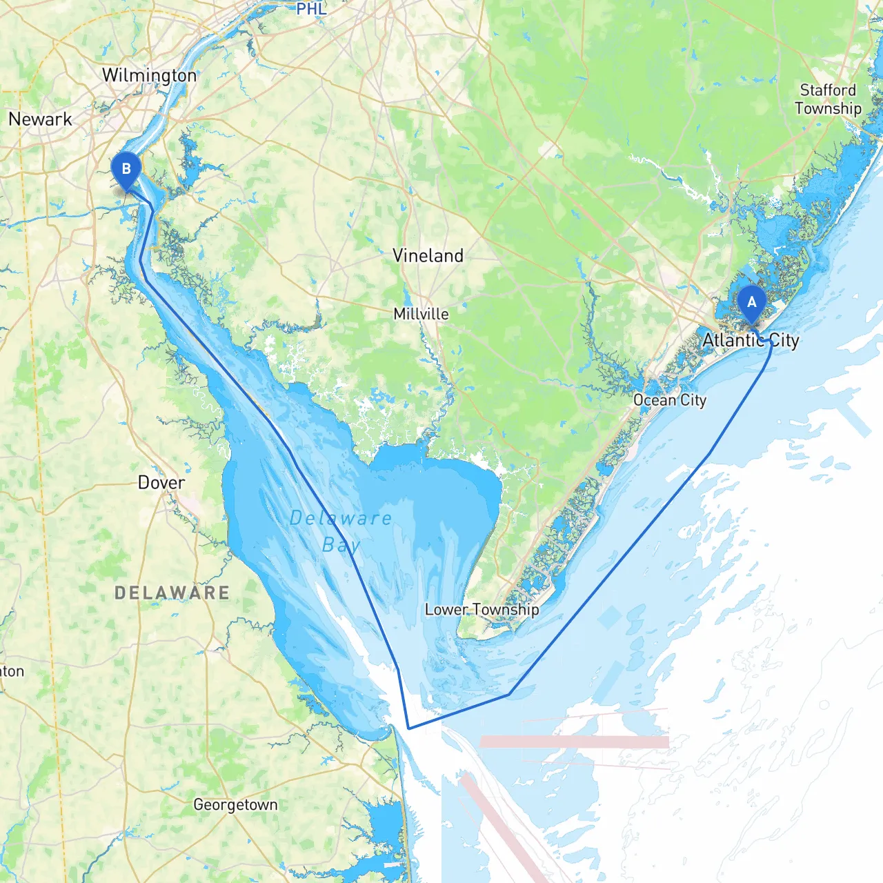 Atlantic City to Delaware City