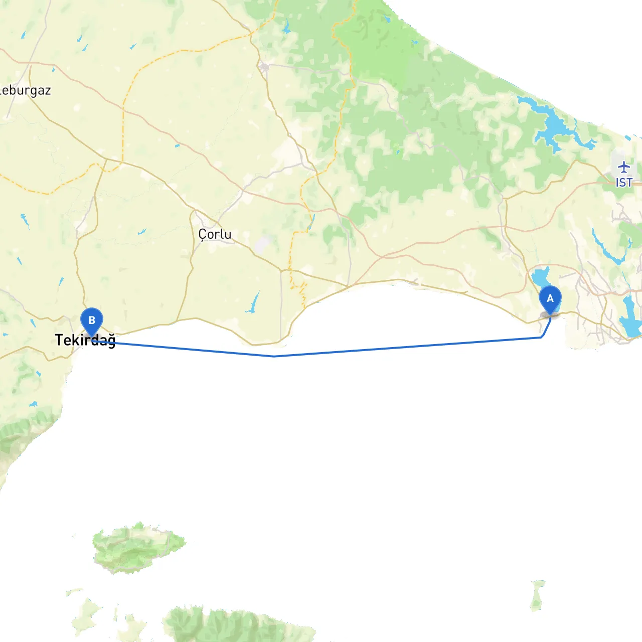 Büyükçekmece/Istanbul to Tekirdag