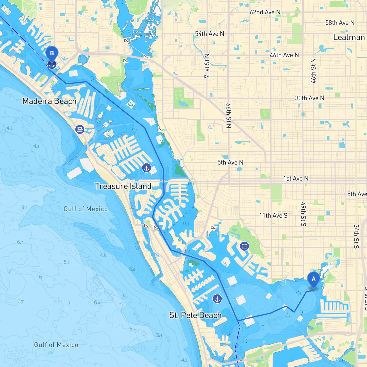 Saint Petersburg to Madeira Beach