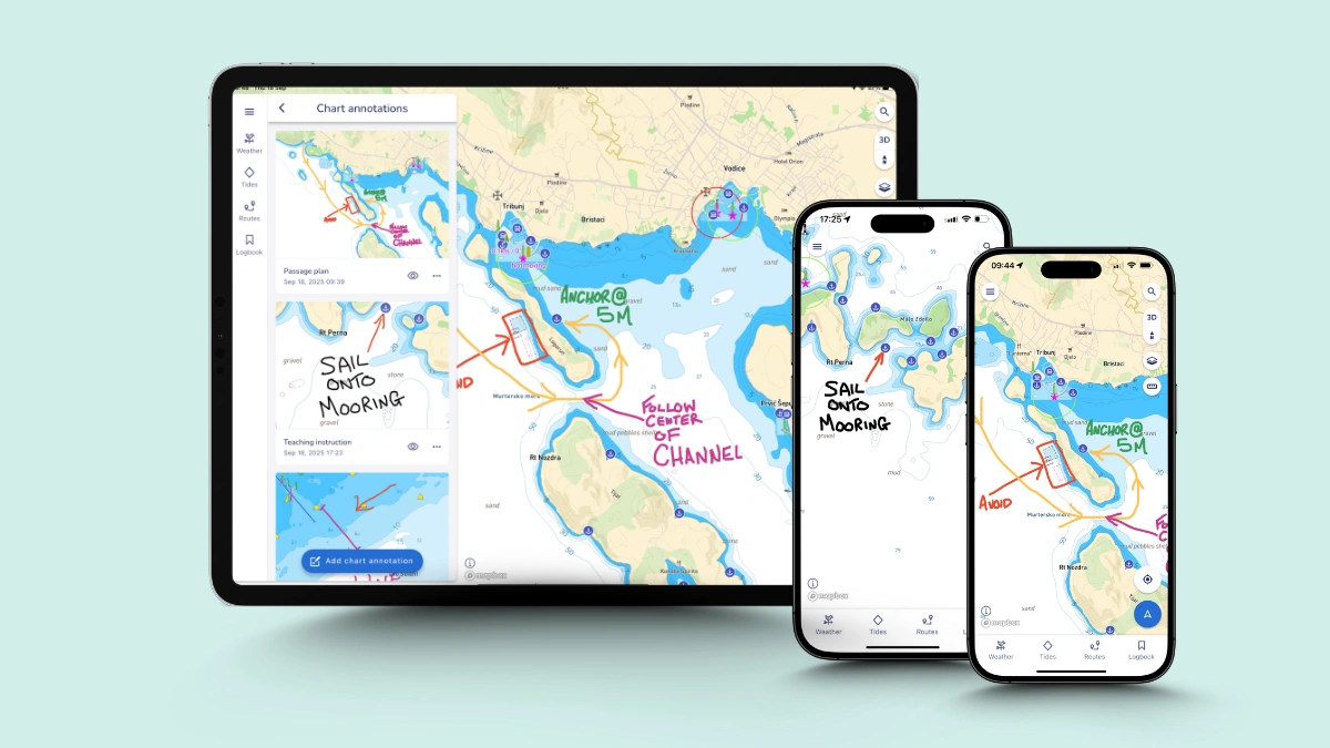 An image of Savvy Navvy's chart annotation tool on tablet and phone.