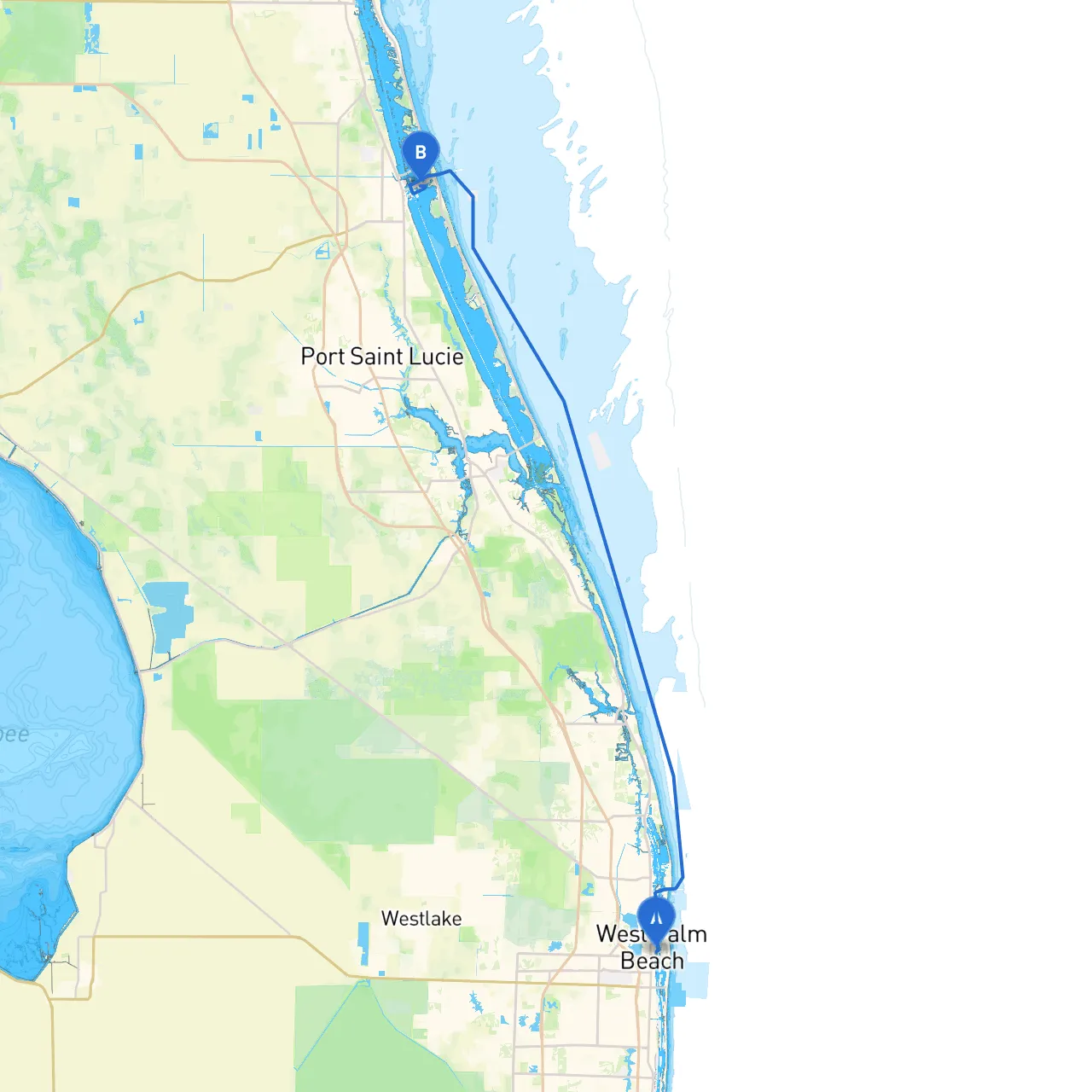 West Palm Beach to Hutchinson Island