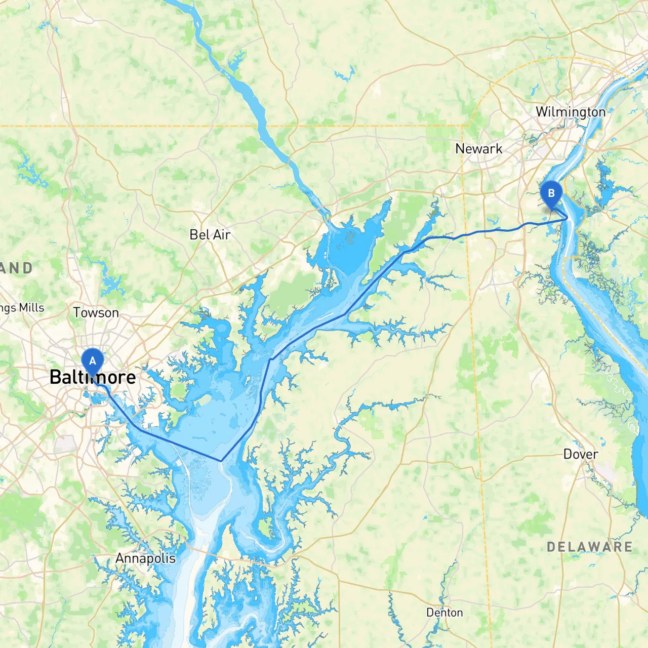 Baltimore to Delaware City