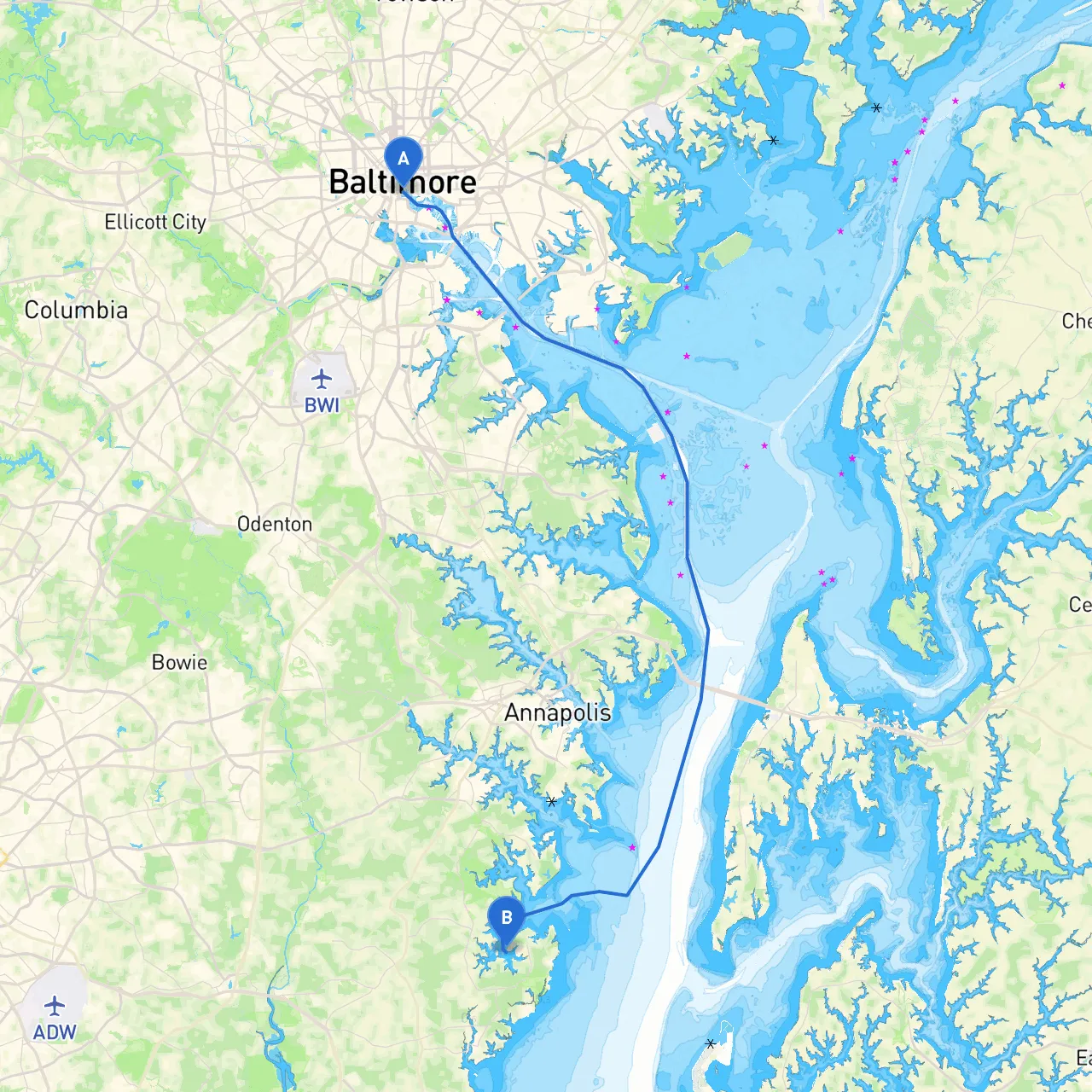 Baltimore to Shady Side