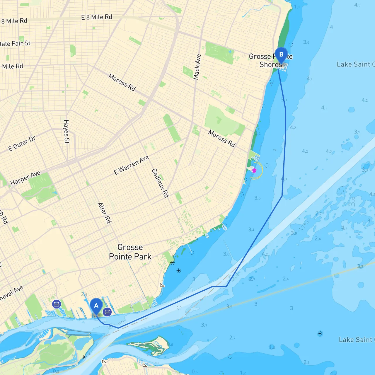 Detroit to Grosse Pointe Shores