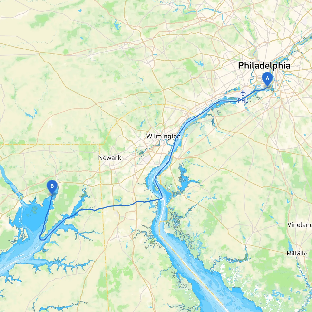 Philadelphia to Charlestown