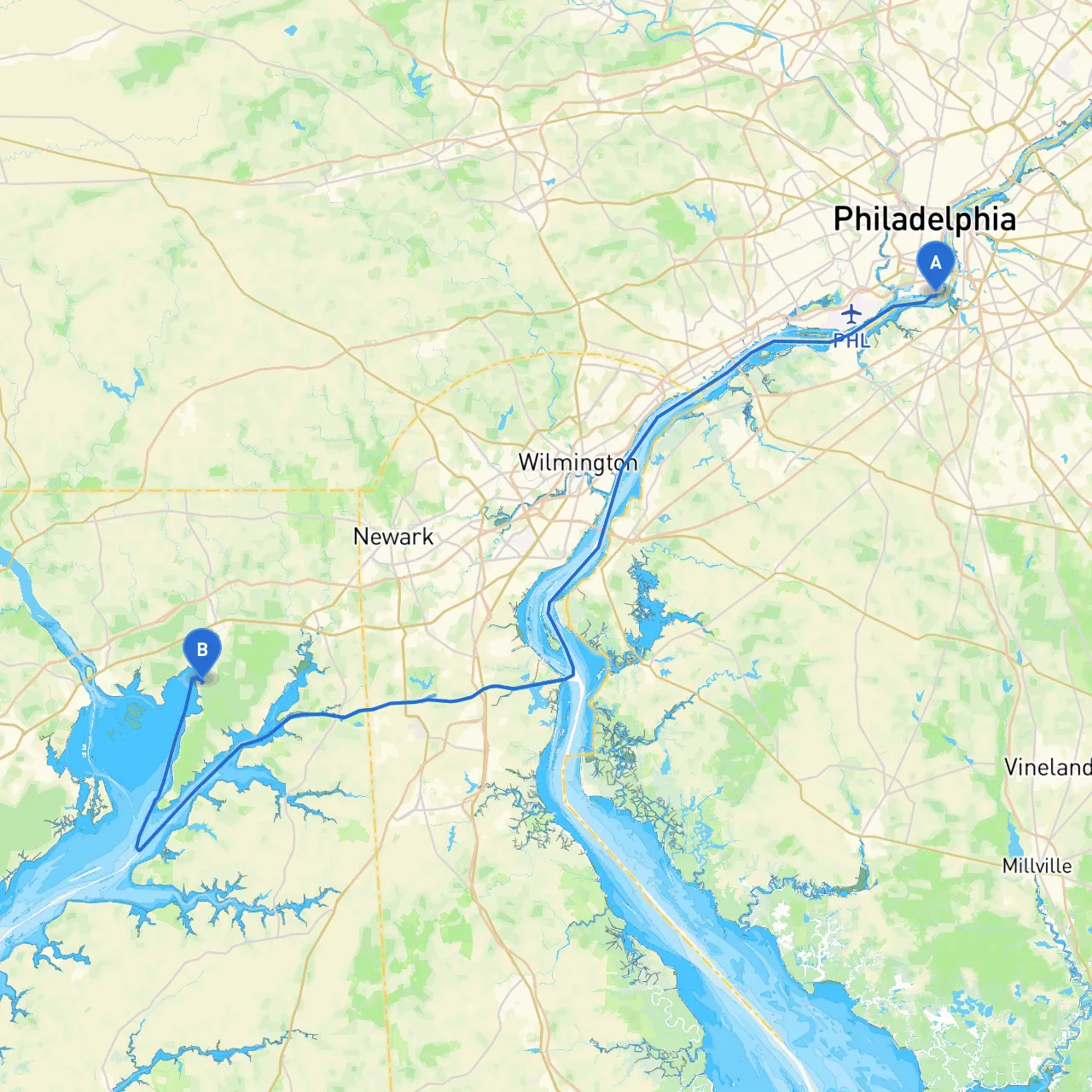 Philadelphia to North East