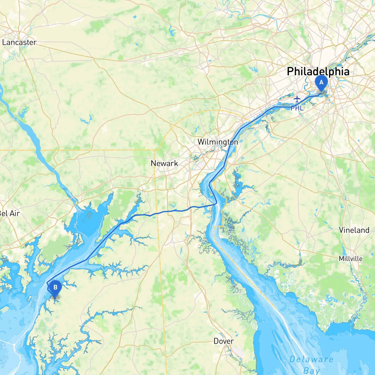 Philadelphia to Worton