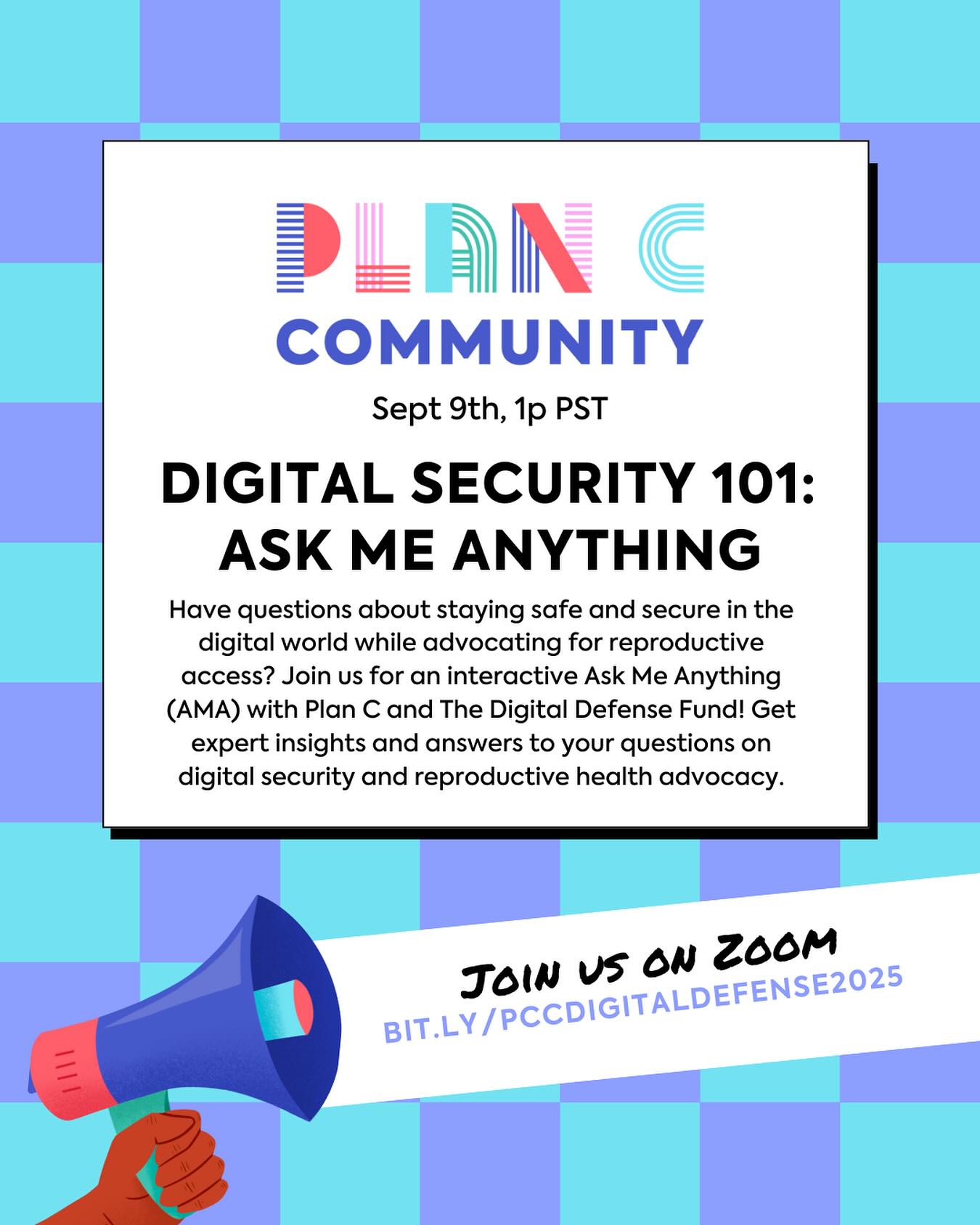 🔐 ¿Tienes preguntas sobre cómo mantenerte seguro en Internet mientras luchas por la justicia reproductiva?

¡Únete a nosotros para una sesión especial de AMA con un estratega digital del Fondo de Defensa Digital! Si eres un organizador, defensor, o simplemente quieres saber cómo protegerte a ti mismo y a tu comunidad en línea, esta es tu oportunidad de hacer preguntas reales y obtener respuestas reales.

🛡️ Aprende consejos prácticos de seguridad digital
📱 Obtén orientación adaptada a los espacios de justicia repro
Conecta directamente con un experto en seguridad digital