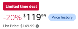 An Amazon listing showing a discounted price alongside a Price history button