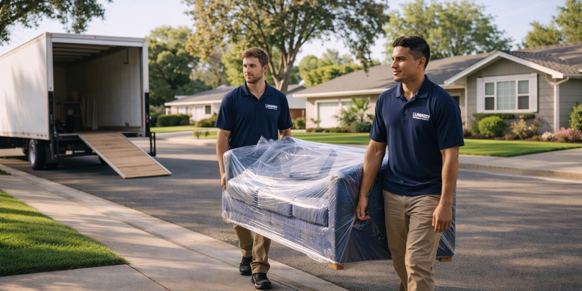 Lunardi Moving truck parked on a residential street in San Jose during a local move