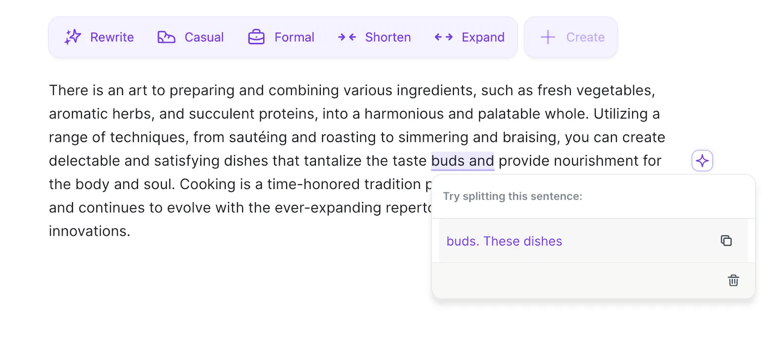 Wordtune suggests where to split run-on sentences.