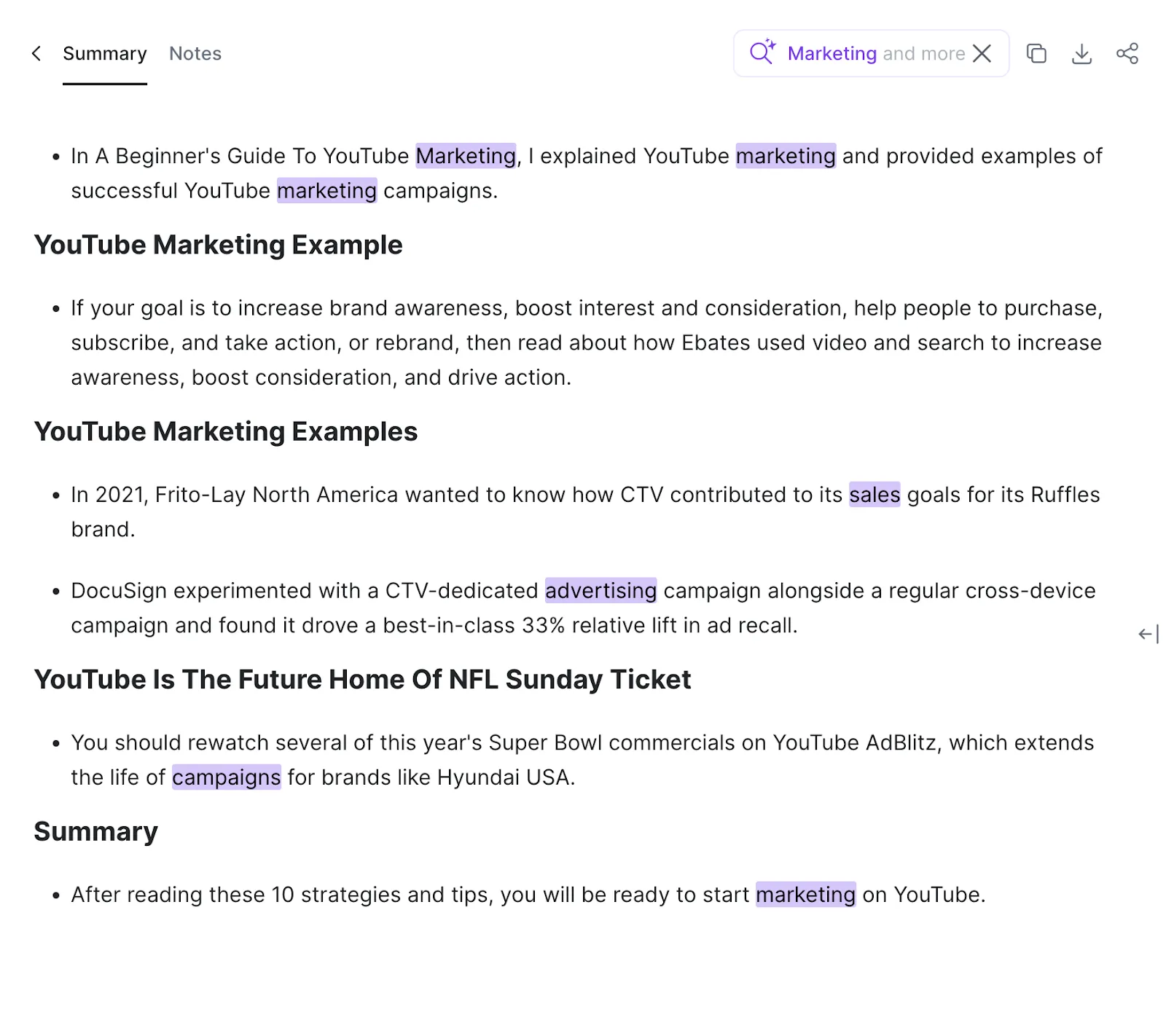 Use semantic search to quickly find keywords or related phrases in your knowledge library.