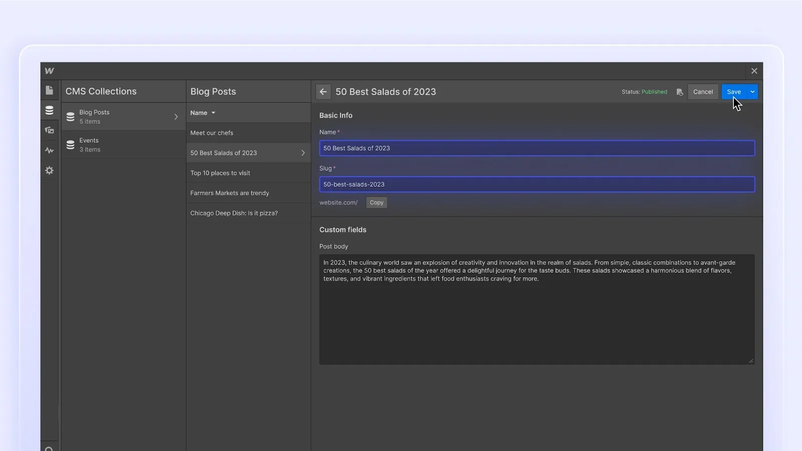 Edit dynamic content in the CMS and quickly preview what the content will look like on the page.