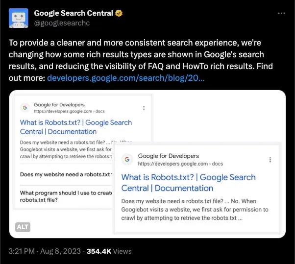 Google announces changes to FAQ and How-To rich results on X.