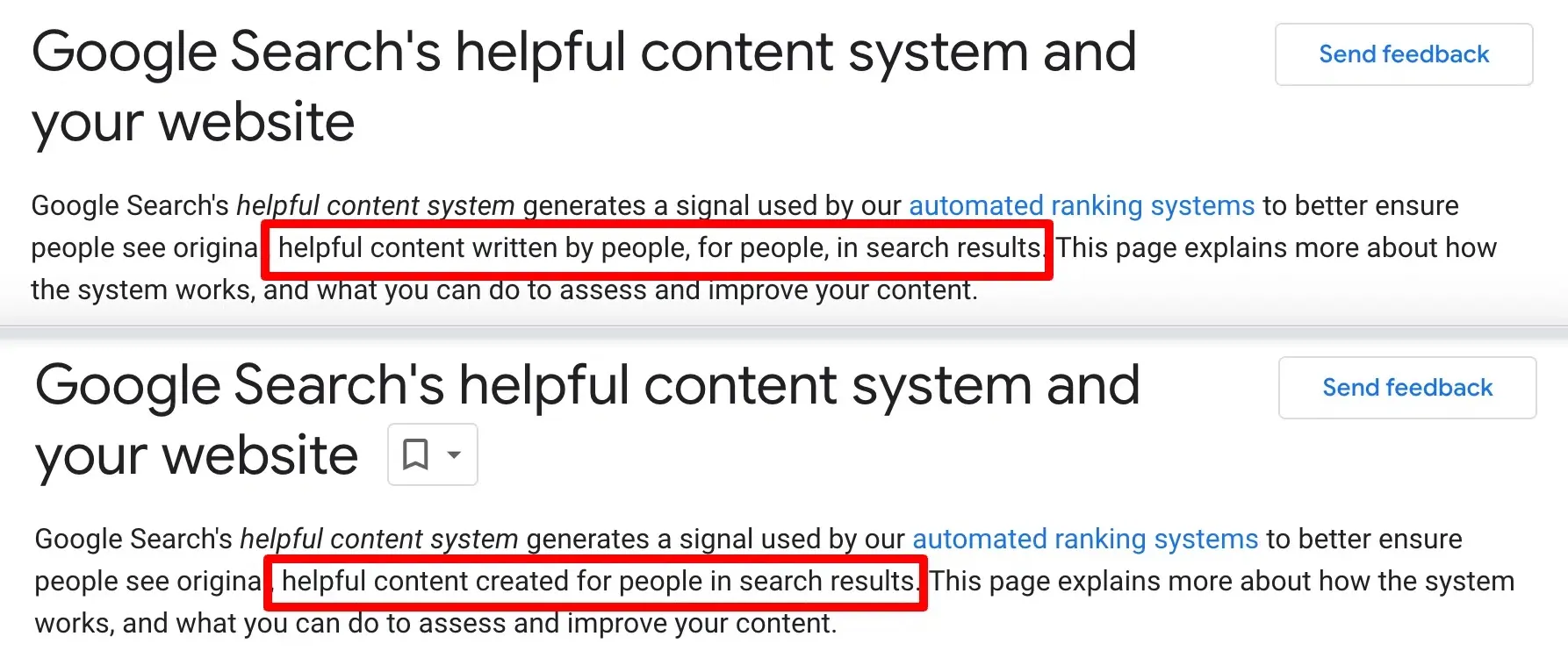 Google Search’s helpful content removes requirements for content written by people and now only requires content written for people.