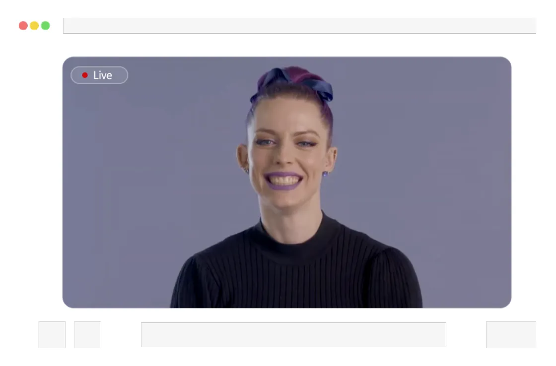 A woman with a purple bow on her head.