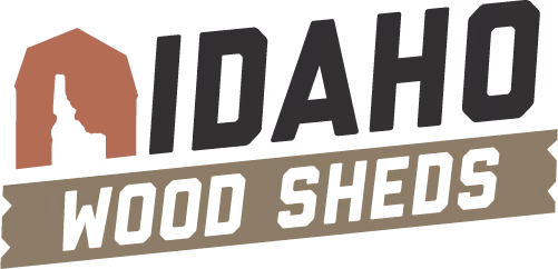 Idaho Wood Sheds logo featuring a stylized barn with the state of Idaho cutout.