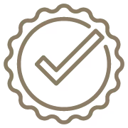 Badge icon with a checkmark inside symbolizing approval or verification.