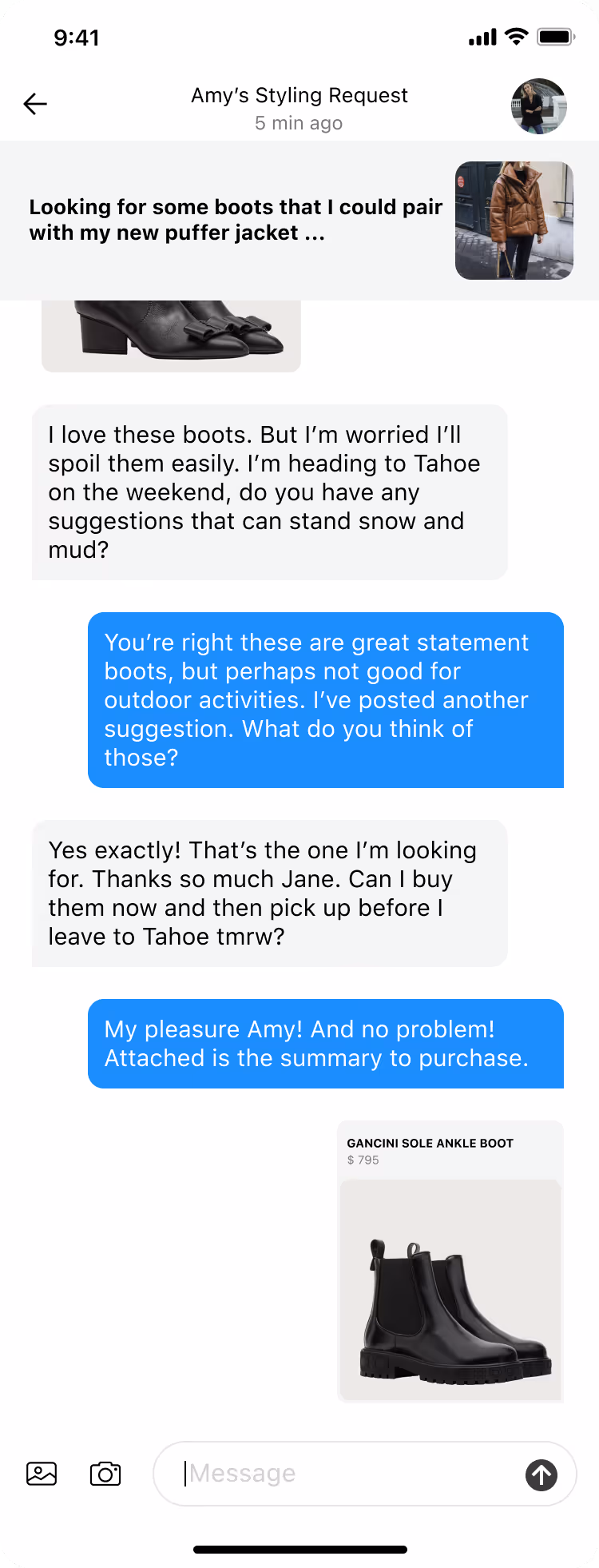 Alpha for Client Screen: Feed of look and product selected by the Sales Associate for the client
