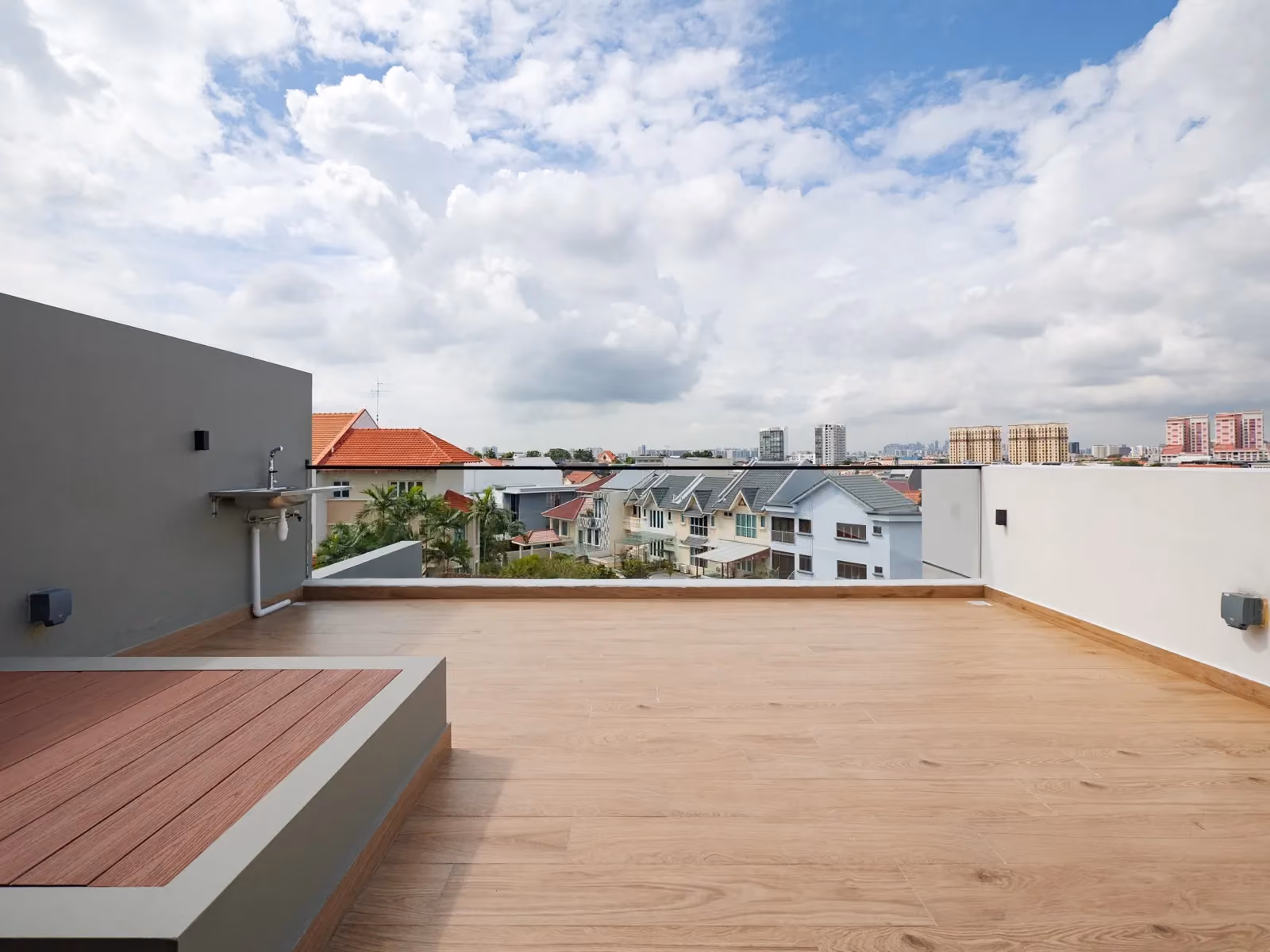Attic roof terrace overlooking expansive, unblocked views of the surrounding skyline.