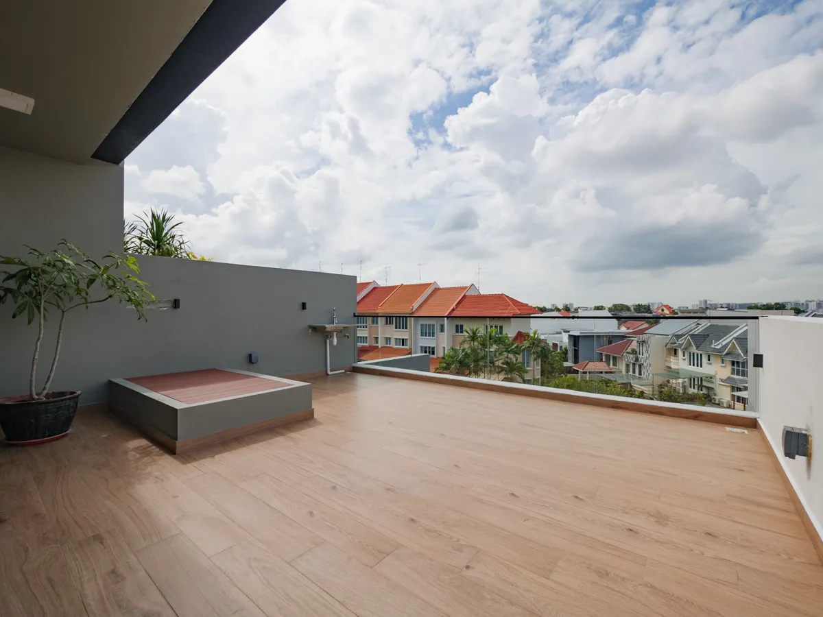 An inviting open roof terrace offering expansive, unblocked views, perfect for relaxing, entertaining or enjoying the evening breeze.