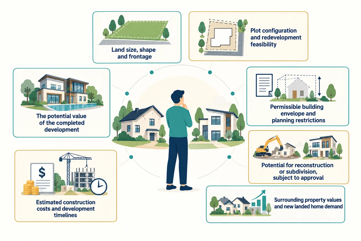 Developer assessment of land for redevelopment based on the land size, shape, configuration