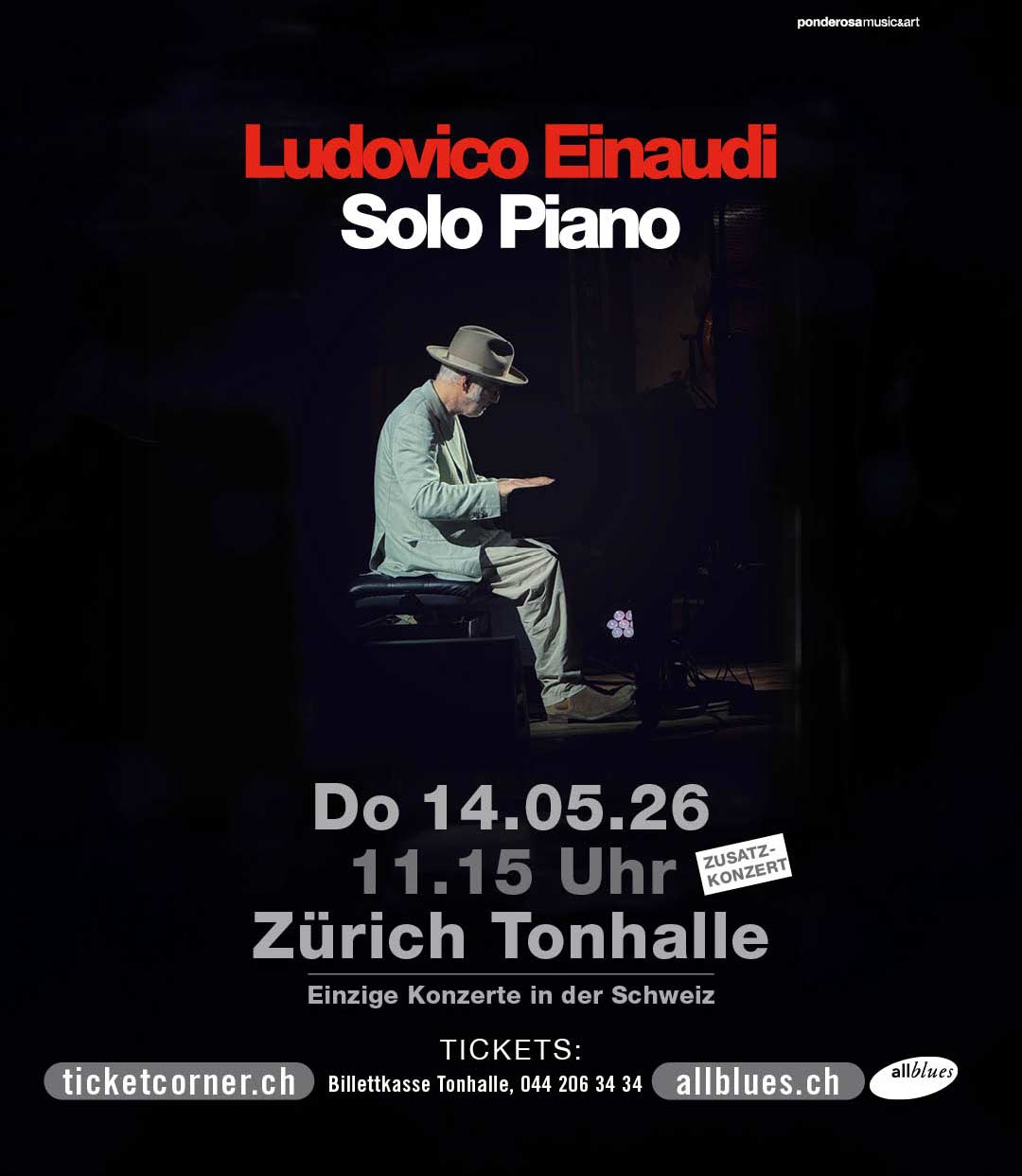 Ludovico Einaudi Solo Piano 14.05.2026 Zurigo Tonhalle Tuttoitalia Media Partner
