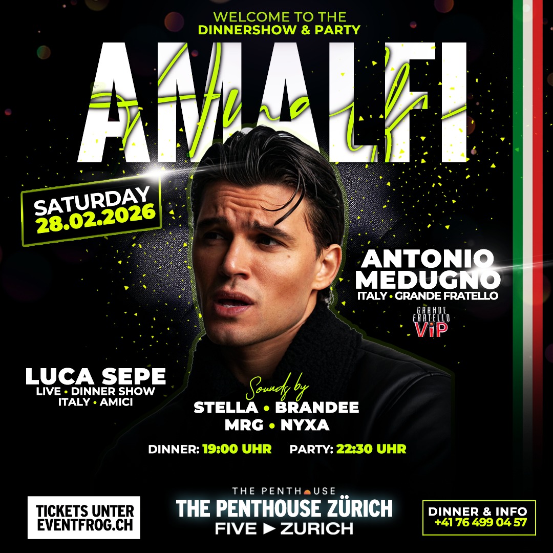 Antonio Medugno a Zurigo 28.02.2026 Amalfi party Five Hotel Penthouse