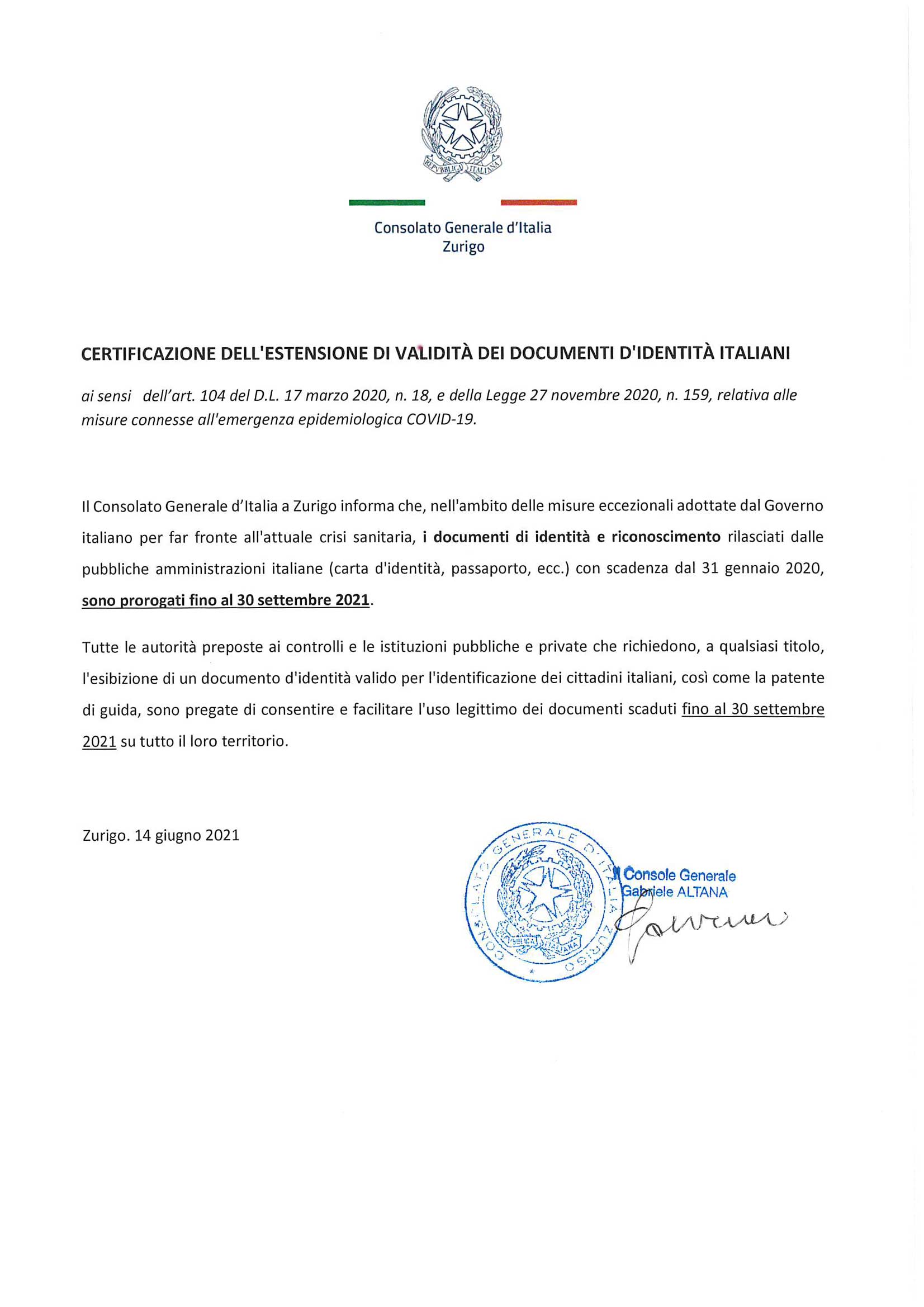 Certificazione dell’estensione di validità dei documenti d’identità italiani
