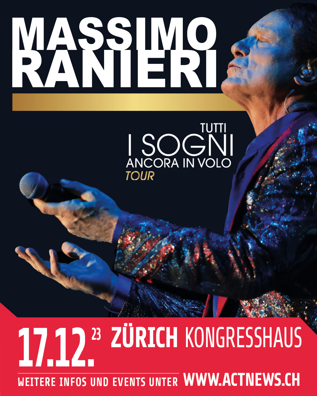 Massimo Ranieri live in concerto a Zurigo domenica 17 dicembre 2023, ore 20 - Kongresshaus Zurigo