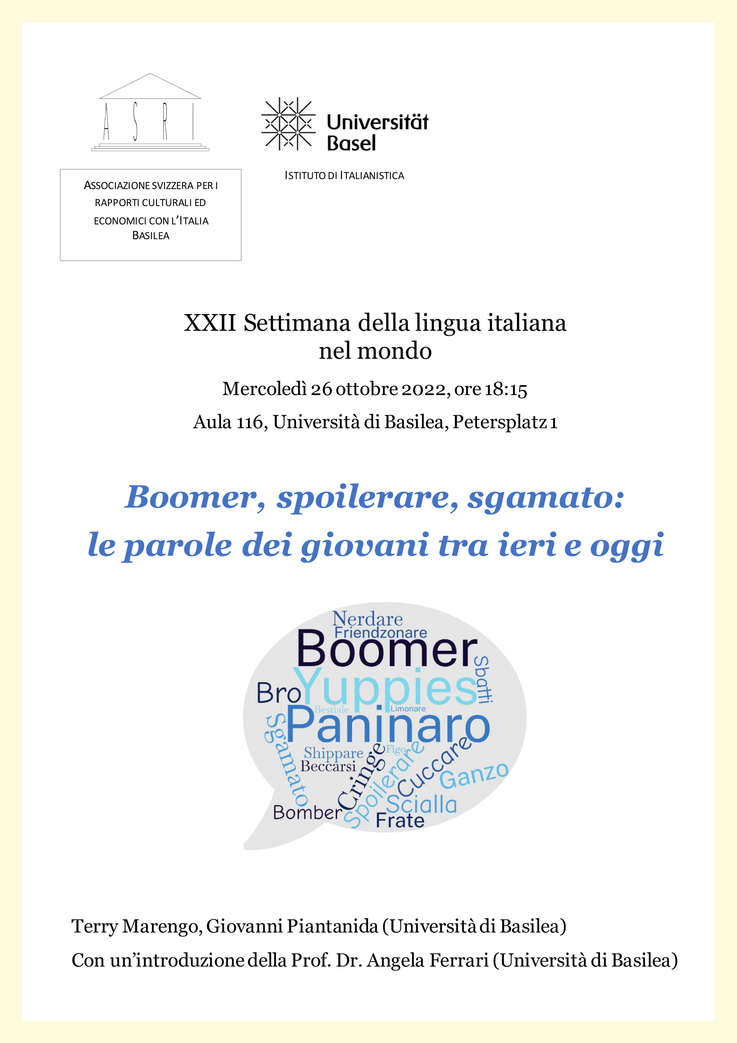 XXII Settimana della lingua italiana nel mondo, conferenza ASRI a Basilea