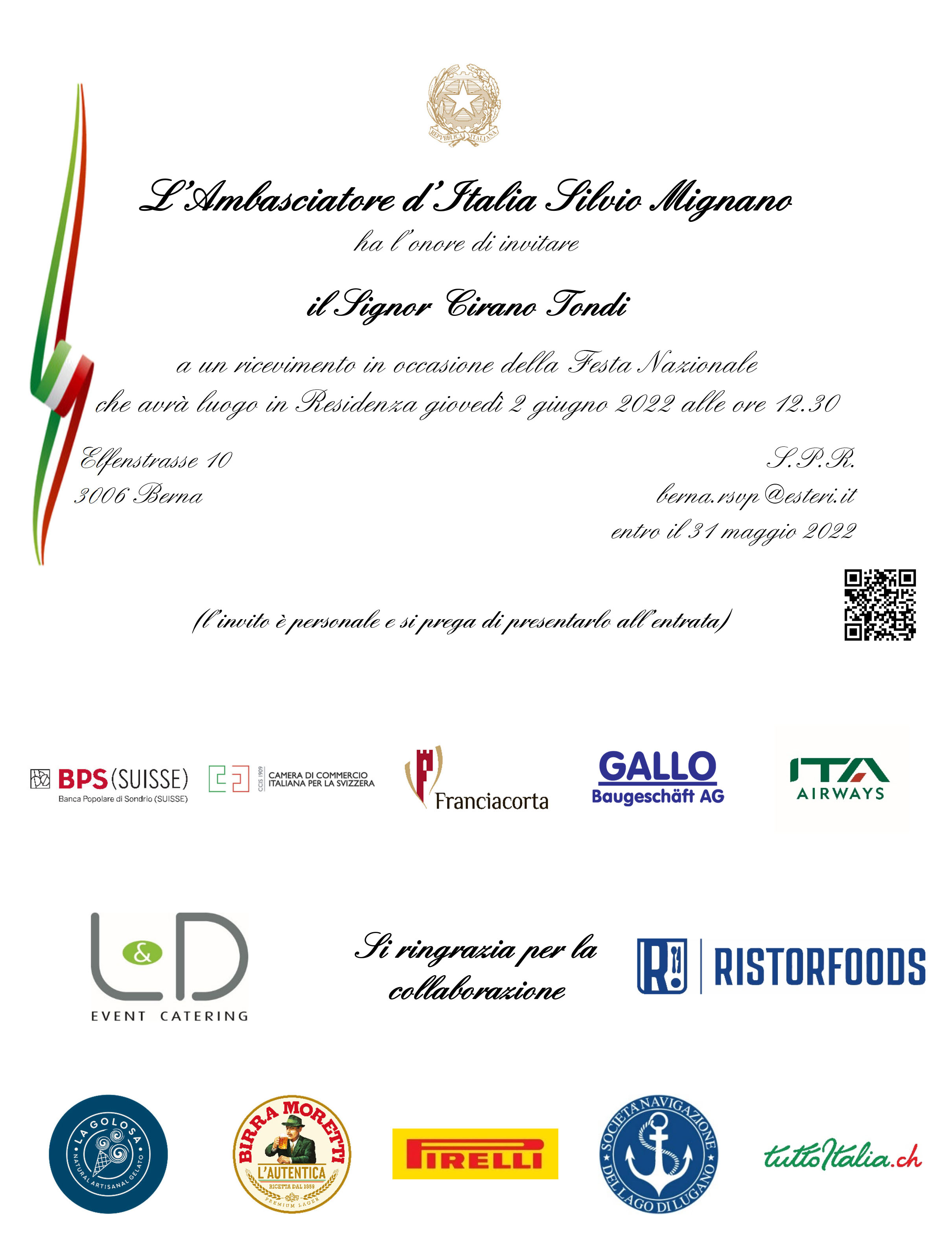 2 giugno 2022 Festa della Repubblica Ambasciata d'Italia a Berna Tuttoitalia