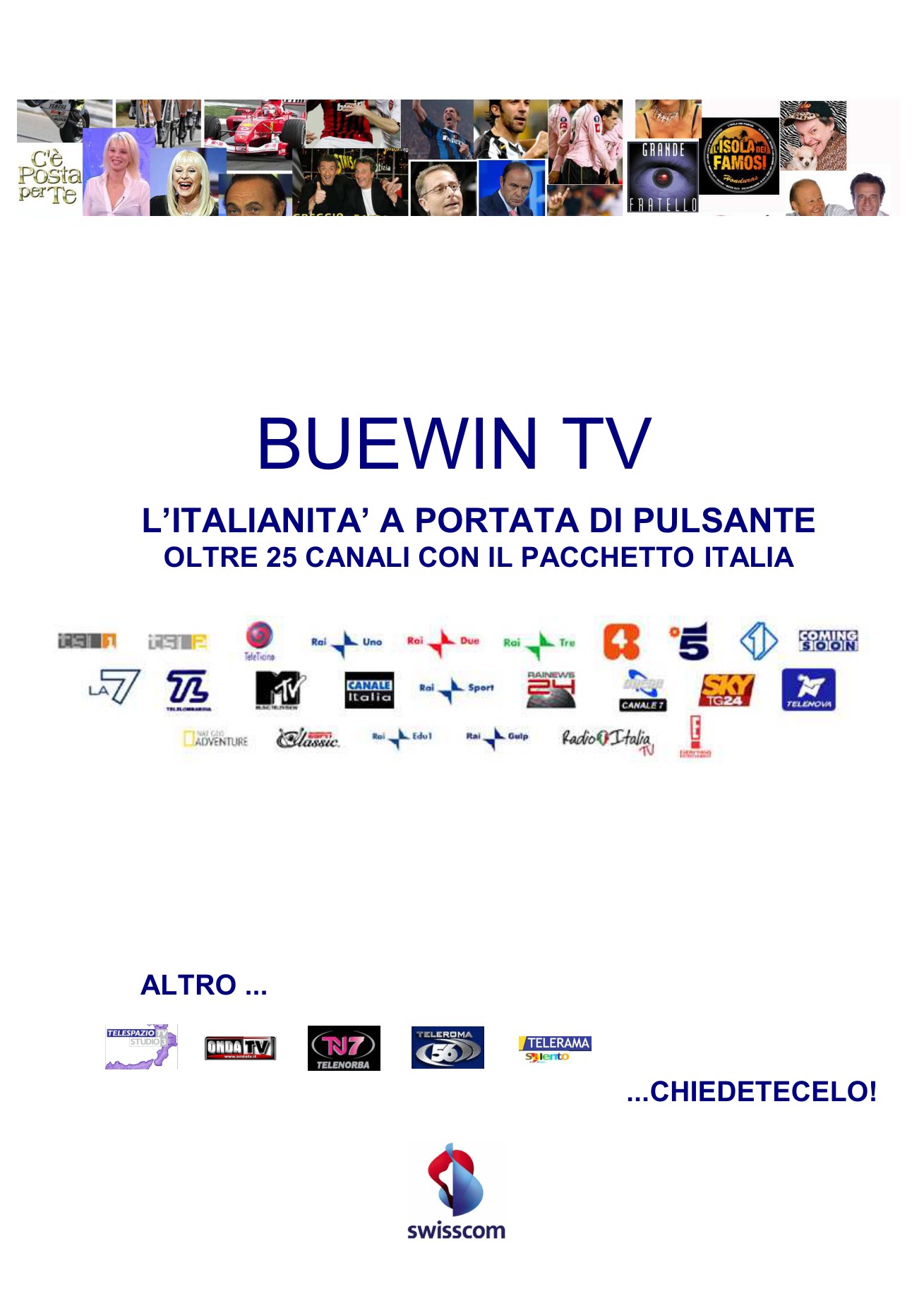 La pagina pubblicitaria di Bluewin TV: il pacchetto Italia
