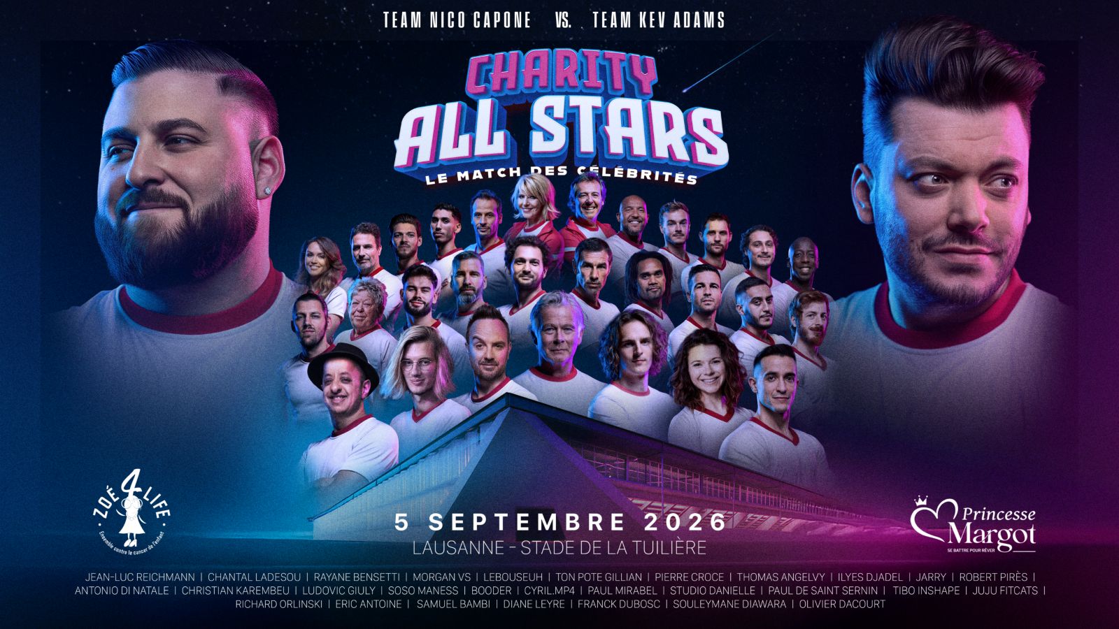 Charity All Stars 5 settembre 2026 a Losanna con Del Piero Special Guest
