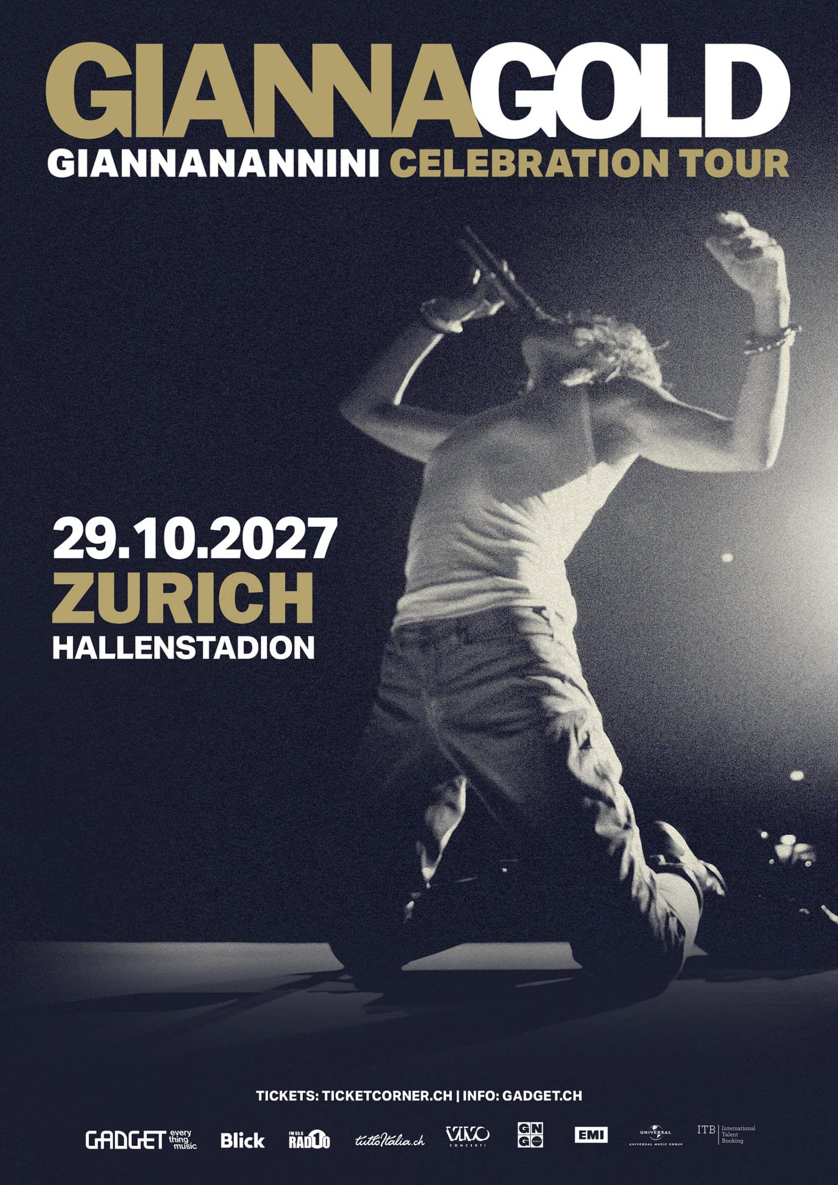 Locandina del GIANNAGOLD Celebration Tour all'Hallenstadion di Zurigo il 29 ottobre 2027