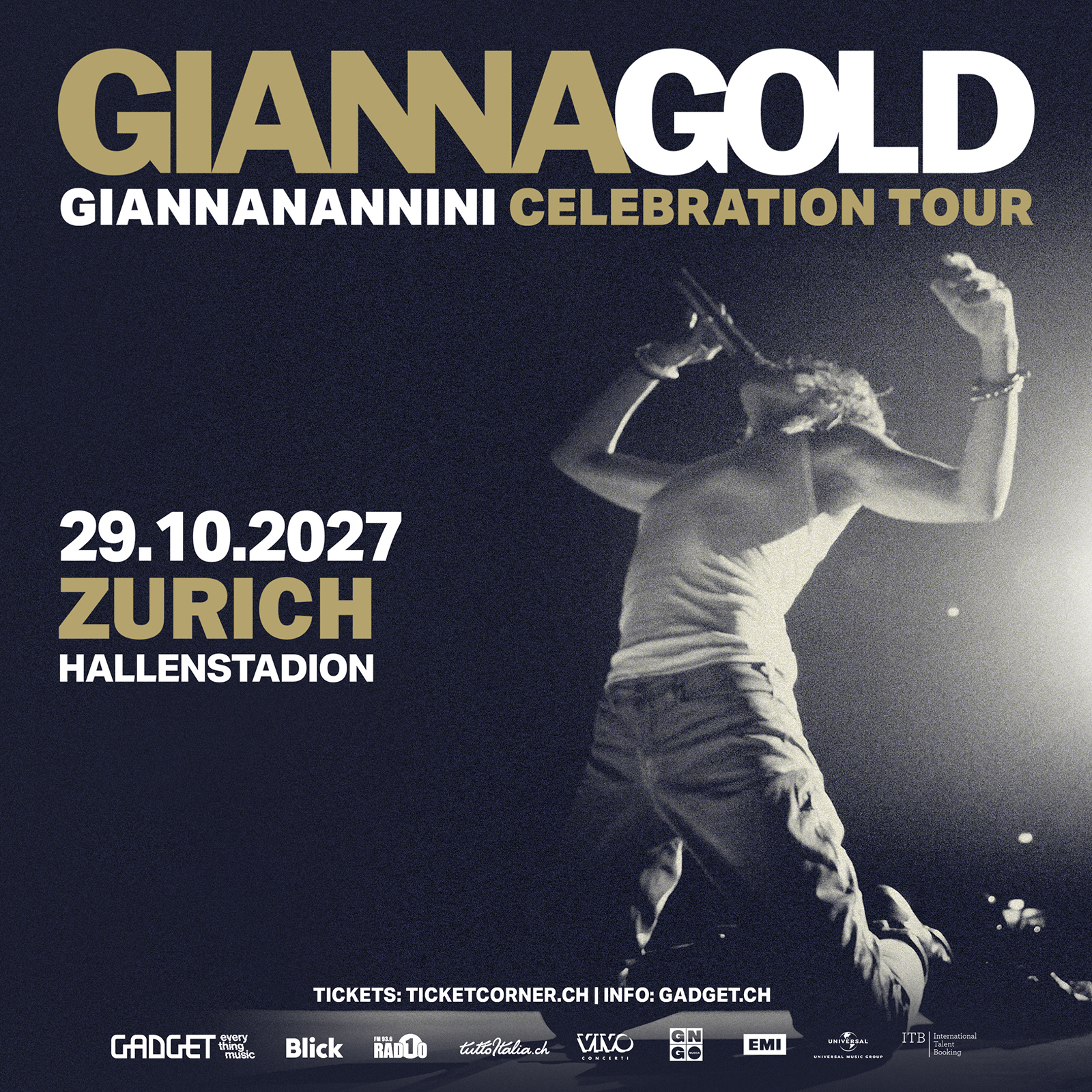 Locandina del concerto GIANNAGOLD di Gianna Nannini a Zurigo il 29 ottobre 2027