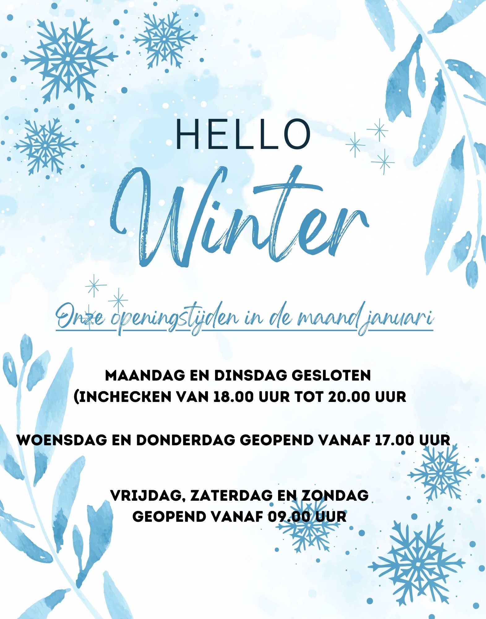 Openingstijden Januari