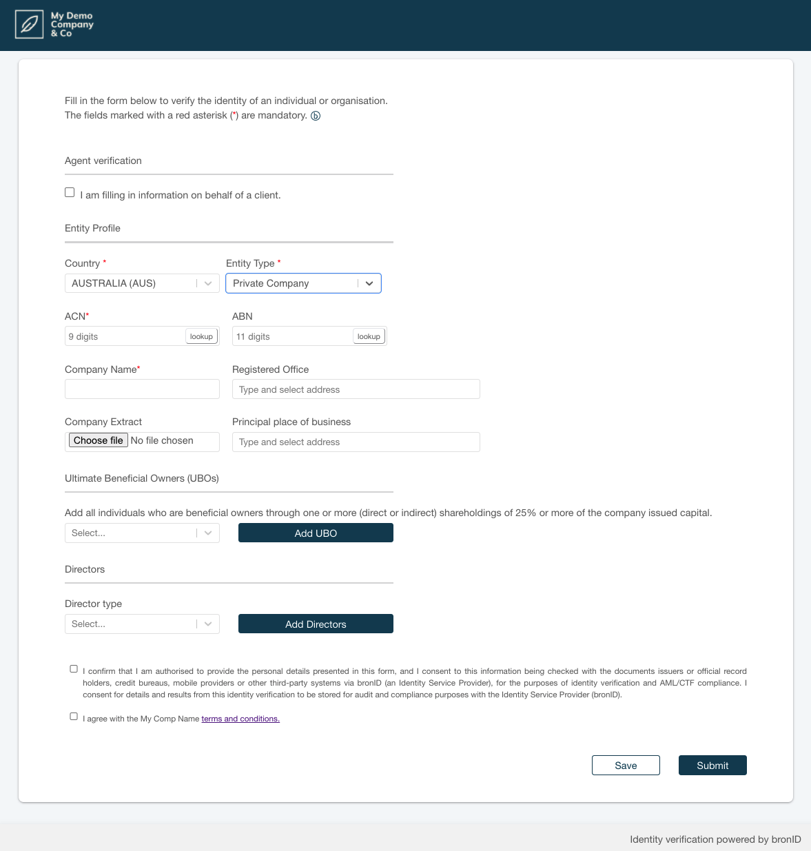 bronID whitelabel forms demo