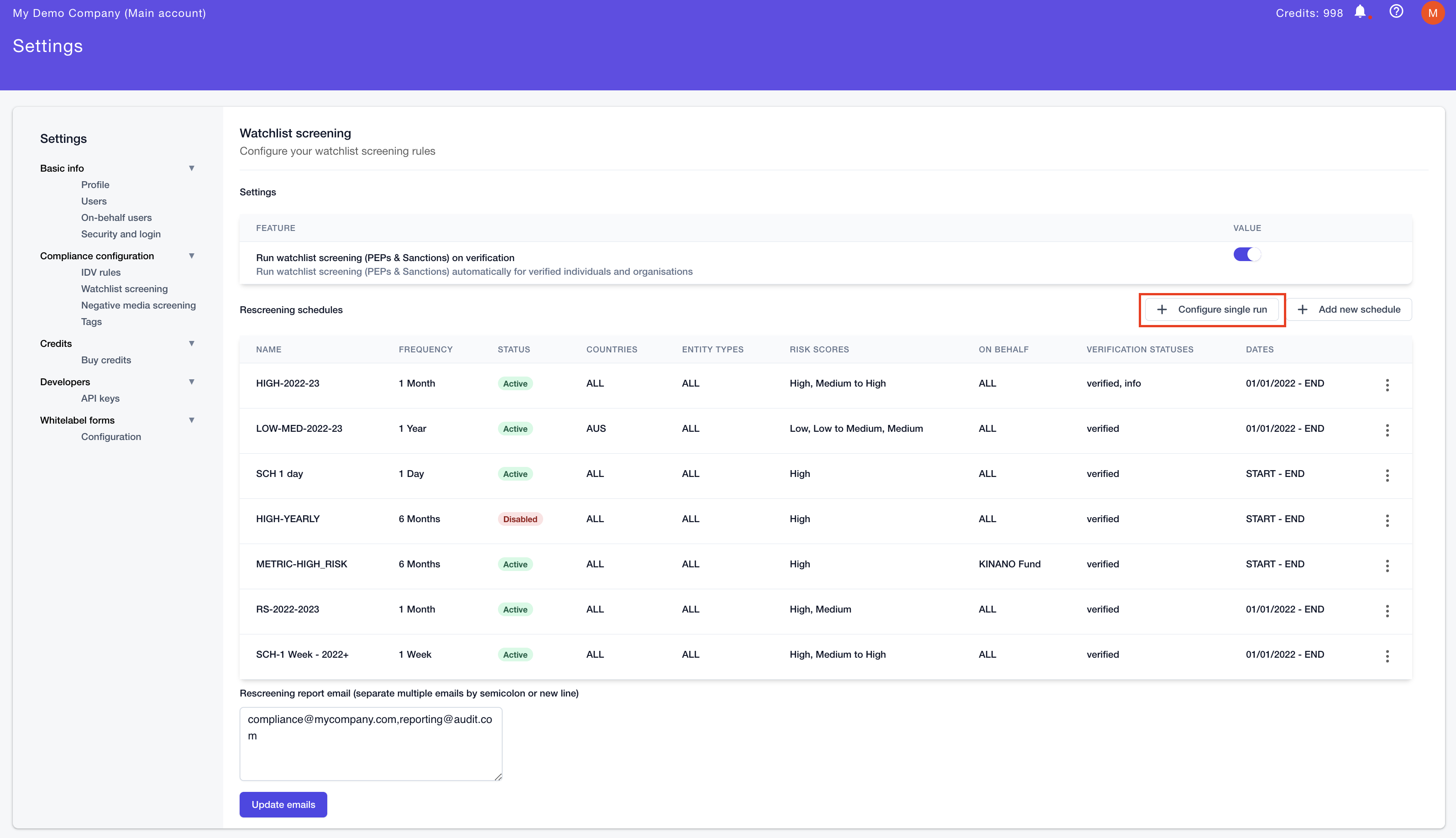 Bulk watchlist rescreening