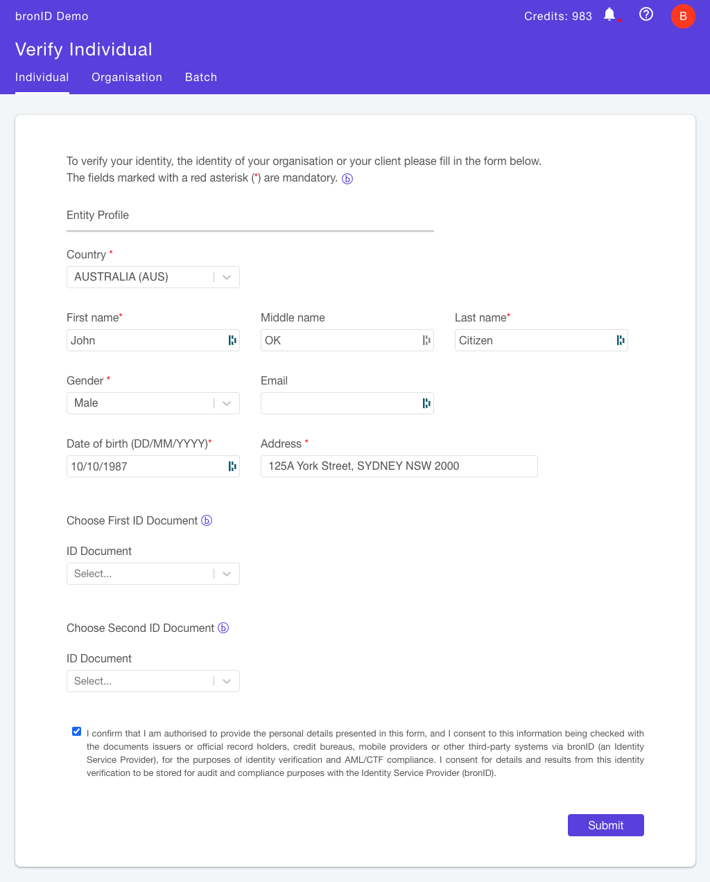 bronID KYC Test