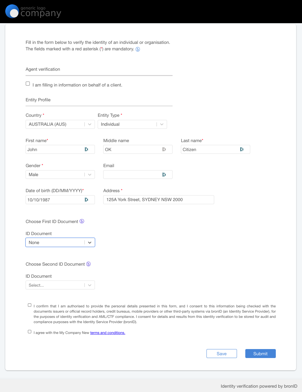 bronID White-Label Form KYC