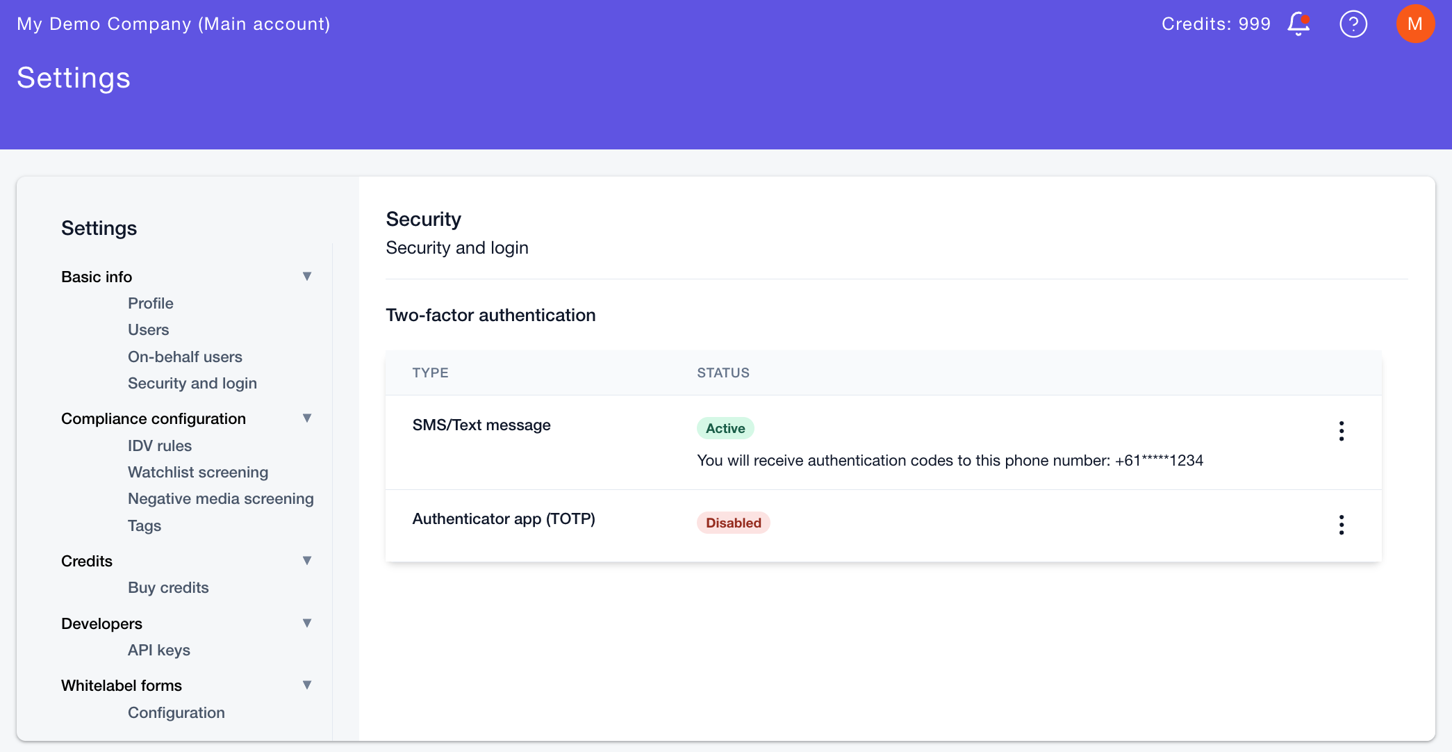 2FA screen