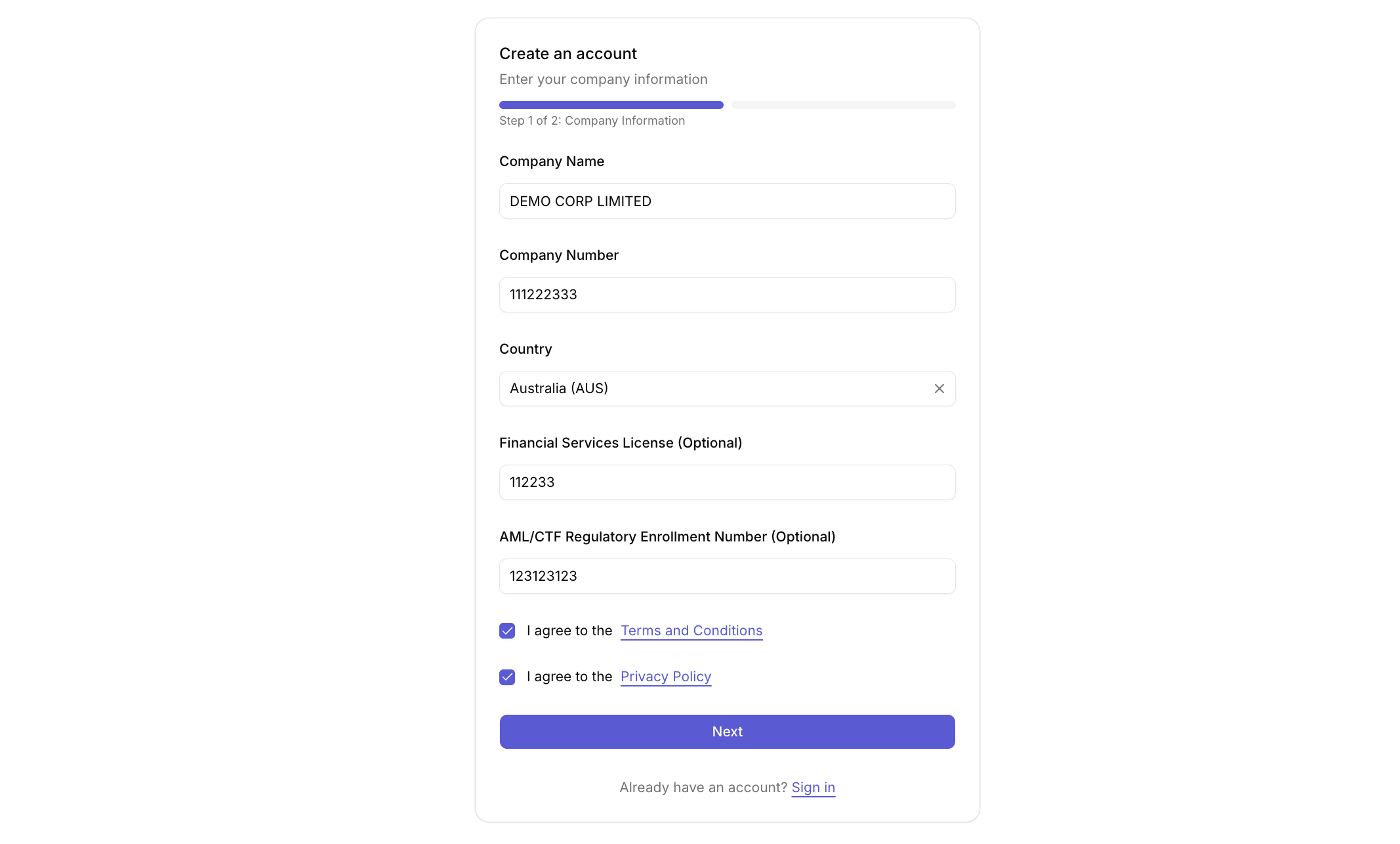 bronID Sign Up Screen