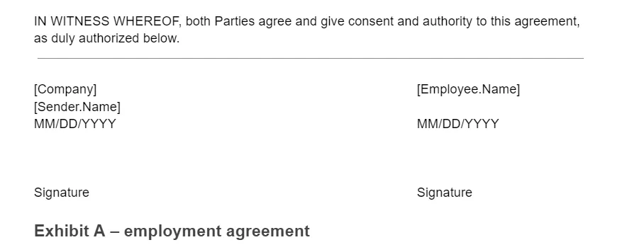 Non Compete Agreement Signature Section